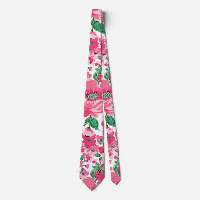 Niedliche, rosa Blume Elegantes Weißes Design Krawatte (Vorderseite)