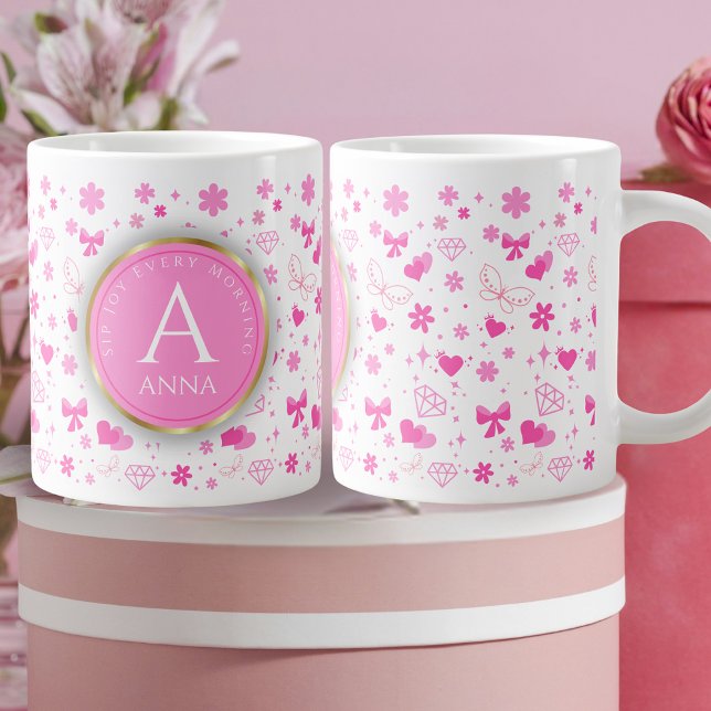 Niedliche rosa Blume nahtloses Muster, Girl-Floral Jumbo-Tasse (Von Creator hochgeladen)