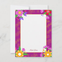Niedliche, rosa Blume personalisierte, flache Note Mitteilungskarte
