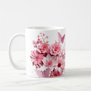 Niedliche rosa Blume Schmetterlinge Sublimination Kaffeetasse