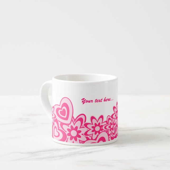 Niedliche rosa Blume und Herzen mit einem Namen Espressotasse (Vorderseite Links)