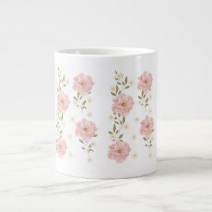 Niedliche rosa Blumen-Tasse – Wasserfarben-Blumen- Jumbo-Tasse