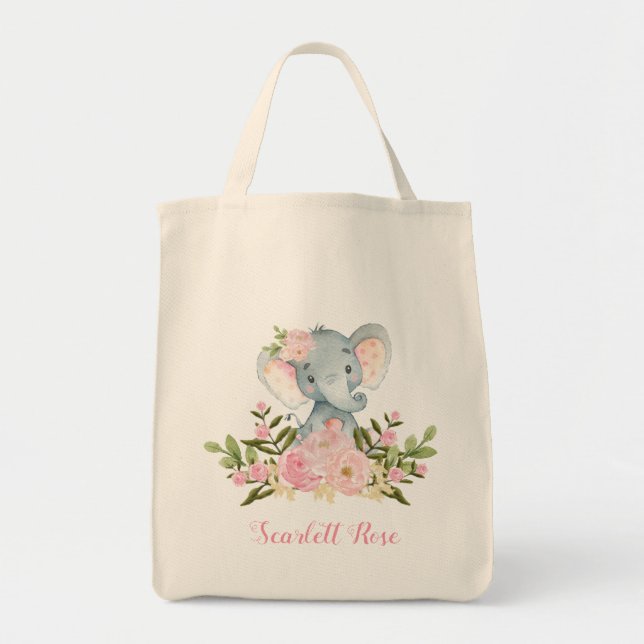 Niedliche rosa Blumenelefant-Taschen-Tasche Tragetasche (Vorne)