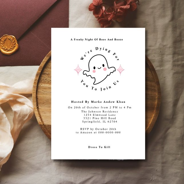 Niedliche rosa Boos und Booze Ghost-Halloween-Part Einladung (Von Creator hochgeladen)