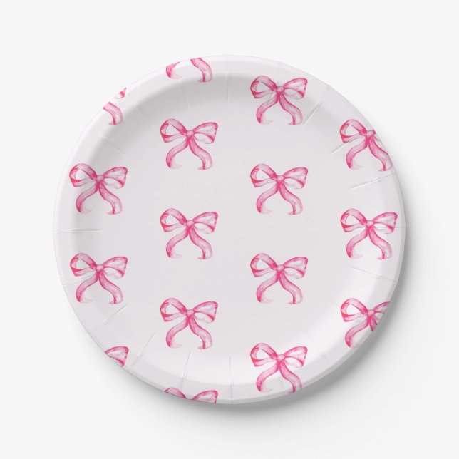 Niedliche Rosa Bow Coquette Muster Babydusche Pappteller (Vorderseite)