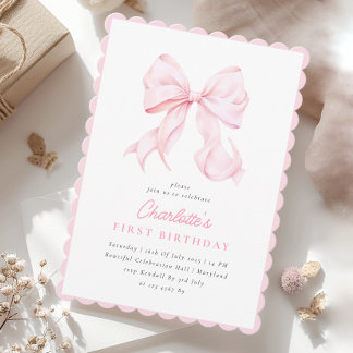 Niedliche Rosa Bow Girl Einladung zum Geburtstag