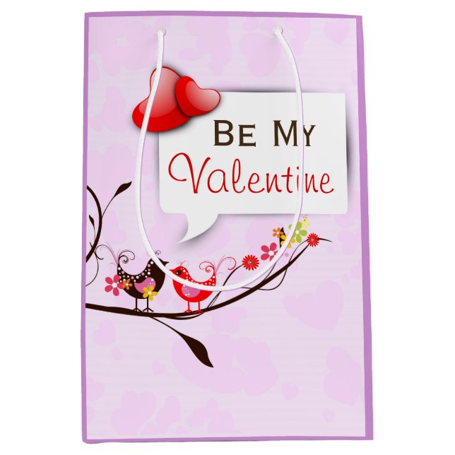 Niedliche Rosa Braune und Rote Valentine Vögel lie Mittlere Geschenktüte (Vorderseite)