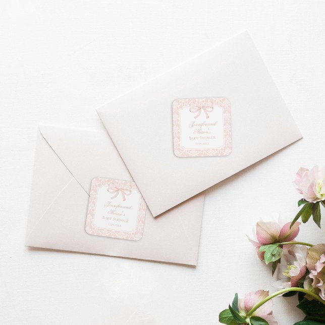 Niedliche Rosa Bugband Böhmische Babydusche Quadratischer Aufkleber (Von Creator hochgeladen)