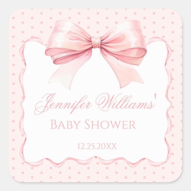 Niedliche Rosa Bugband Boho Babydusche Quadratischer Aufkleber (Vorderseite)