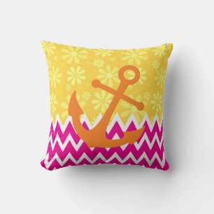 Niedliche rosa Chevronen mit Girly Orange Anker Kissen