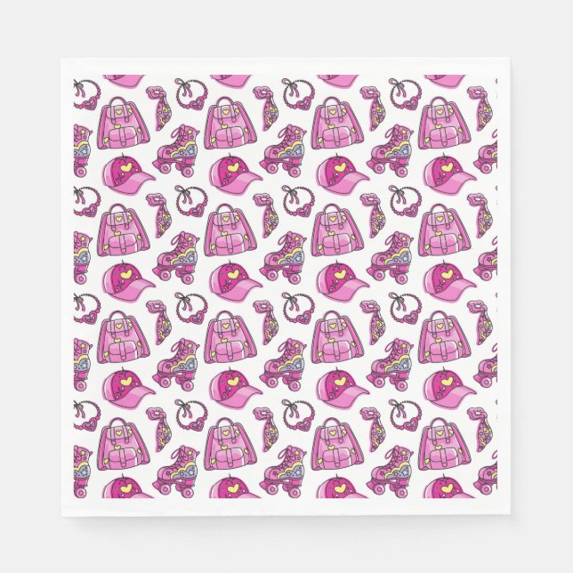 Niedliche Rosa Coole Girl-Dinge Serviette (Vorderseite)