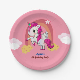 Niedliche Rosa Custom 5. Einhorn Geburtstagsparty Pappteller
