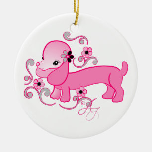 Niedliche rosa Dackel Keramikornament