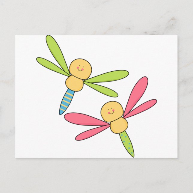 Niedliche Rosa Dusche Party Dragonfly Zwei Drachen Postkarte (Vorderseite)
