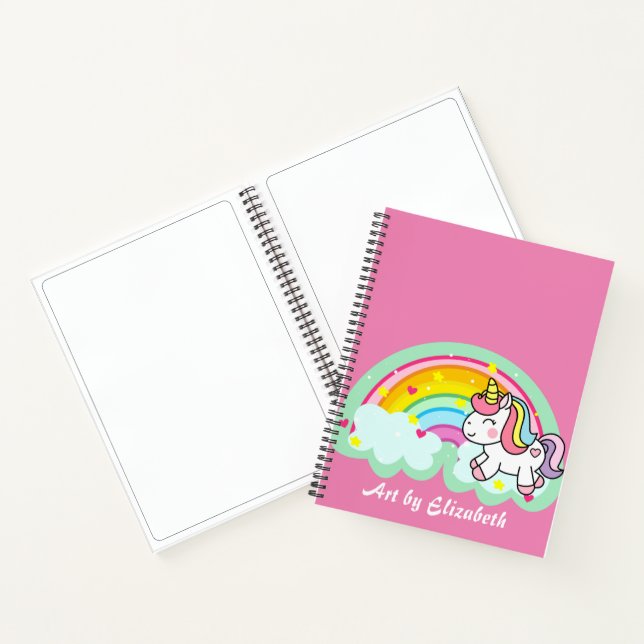 Niedliche Rosa Einhorn-Regenbogenbezeichnung Sketc Notizbuch (Innenseite)