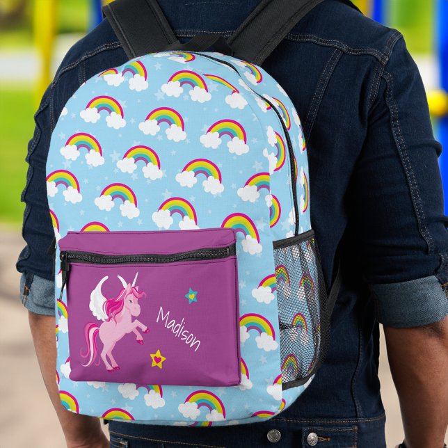 Niedliche Rosa Einhorn- und Regenbogenschule Perso Bedruckter Rucksack (Von Creator hochgeladen)