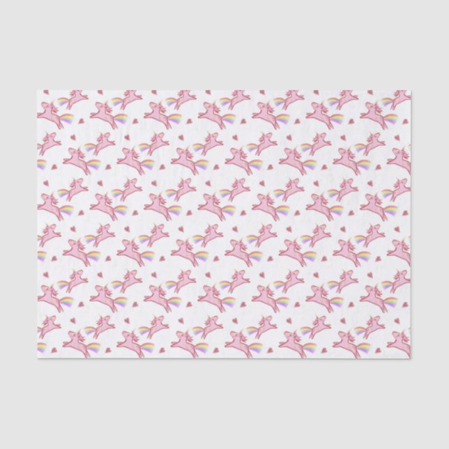 Niedliche rosa Einhörner und Muster für Herz-Doodl Seidenpapier (Vorderseite)