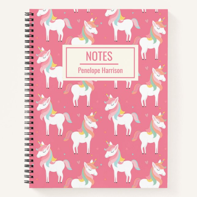Niedliche rosa Einhornmuster Personalisierte Hinwe Notizbuch (Vorderseite)