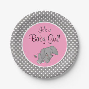 Niedliche rosa Elefant-Mädchen-Baby-Dusche Pappteller