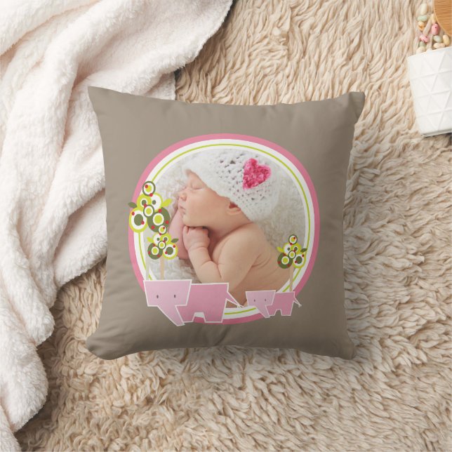 Niedliche Rosa Elefanten Forest Baby Girl Foto Kissen (Decke)