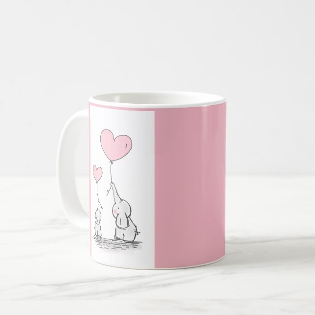 Niedliche rosa Elefanten Kaffeetasse (Vorderseite Links)