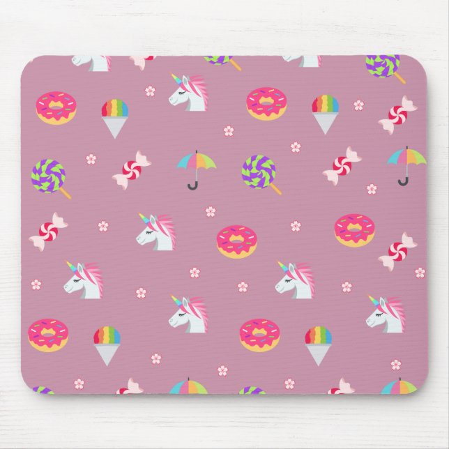 niedliche rosa Emoji unicorns Bonbons Blume Lollip Mousepad (Vorne)