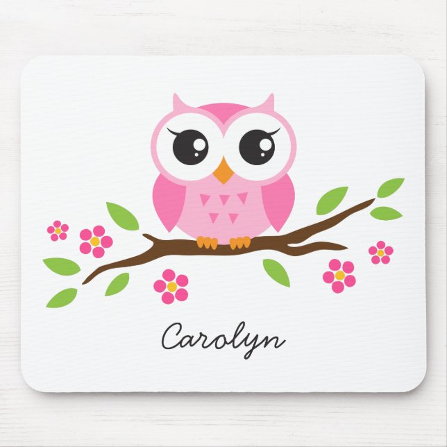 Niedliche rosa Eule auf personalisiertem Namen der Mousepad (Vorne)