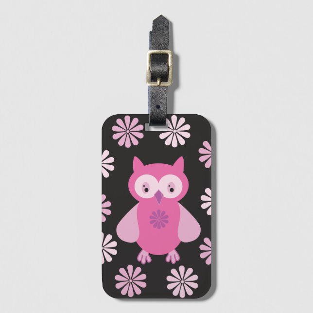 Niedliche Rosa Eule Gepäckanhänger (Vorderseite Vertikal)