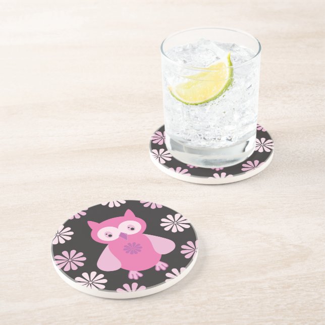 Niedliche Rosa Eule Getränkeuntersetzer (Seite)