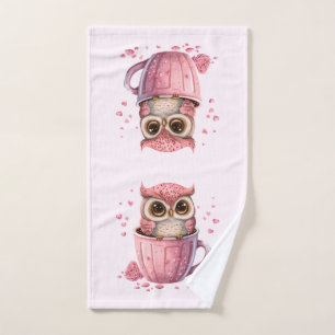 Niedliche rosa Eule im Cup Badhandtuch Set