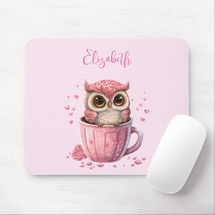 Niedliche rosa Eule im Cup Mousepad