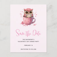 Niedliche rosa Eule im Cup Save the Date