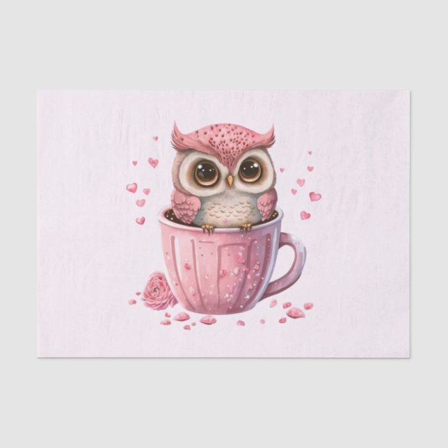 Niedliche rosa Eule im Cup Seidenpapier (Vorderseite)