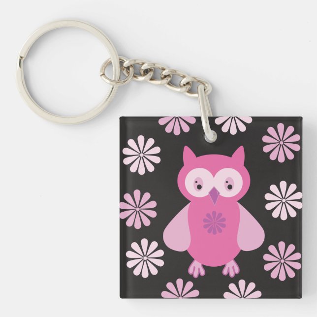 Niedliche Rosa Eule Schlüsselanhänger (Vorderseite)