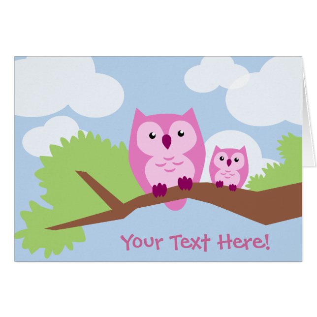 Niedliche rosa Eulen-Mama und Baby (Vorderseite (Horizontal))