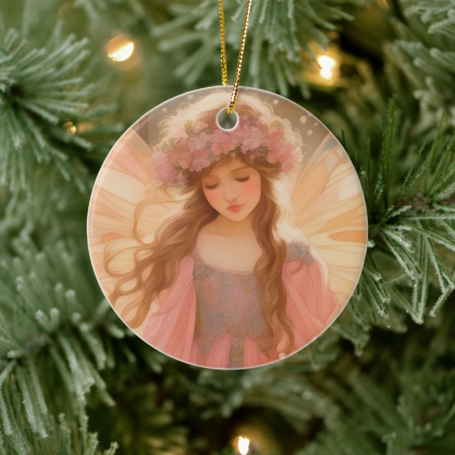 Niedliche Rosa Fairy Fantasy Malerei Keramik Ornament (Baum)