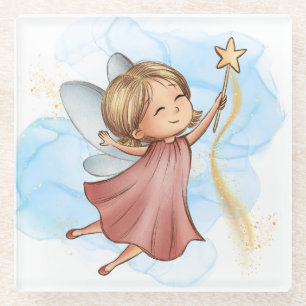 Niedliche Rosa Fairy Holding Star Wand Glasuntersetzer