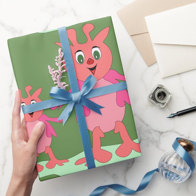 Niedliche rosa Fantasiewesen Whimsistische Außerir Geschenkpapier (Von Creator hochgeladen)