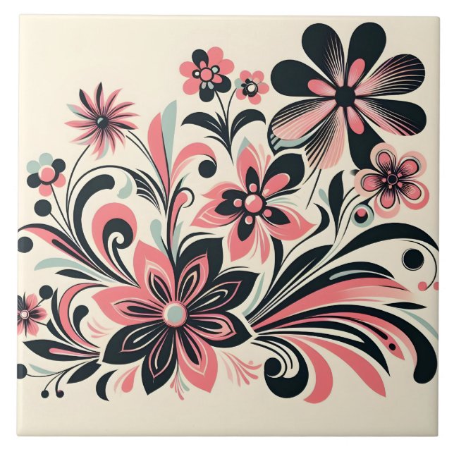 Niedliche Rosa Farbe Pop Blume Fliese (Vorderseite)