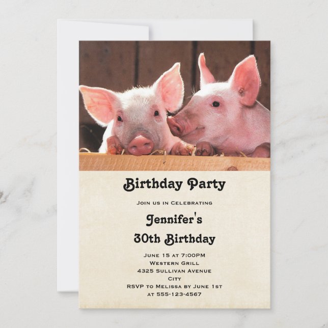 Niedliche rosa Ferkel Fotografie Geburtstag Einladung (Vorderseite)