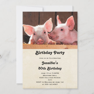 Niedliche rosa Ferkel Fotografie Geburtstag Einladung