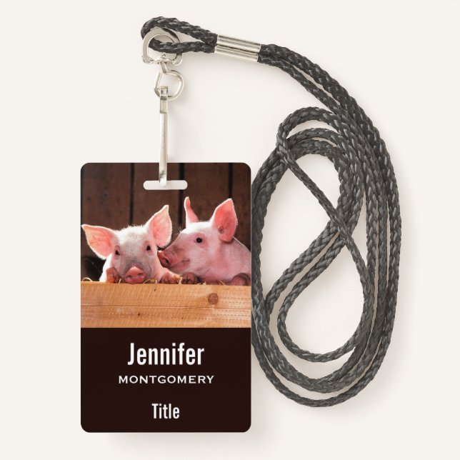 Niedliche rosa Ferkel Tierfotos Ausweis (Vorderseite mit Schlüsselband)