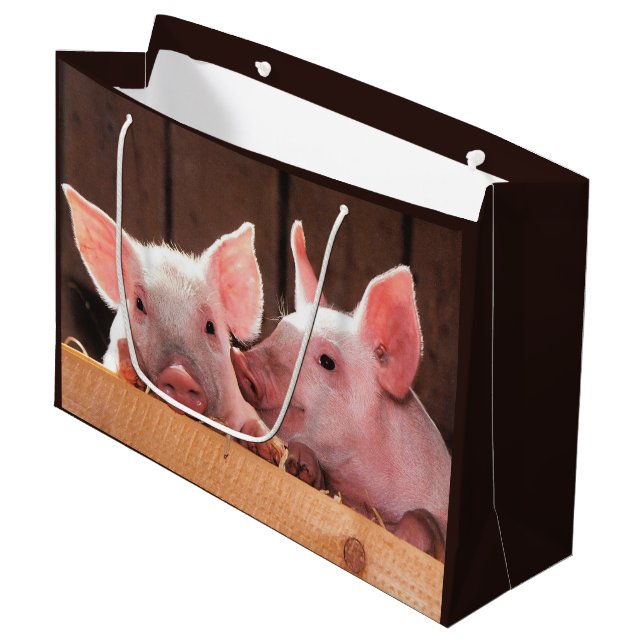 Niedliche rosa Ferkel Tierfotos Große Geschenktüte (Vorderseite Schrägansicht)