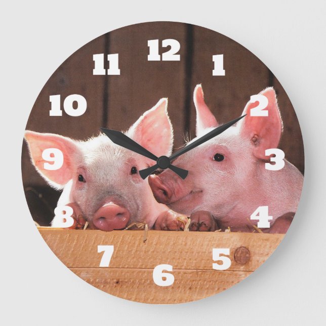 Niedliche rosa Ferkel Tierfotos Große Wanduhr (Vorderseite)