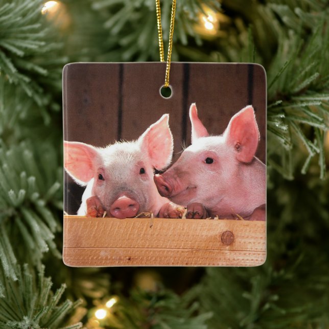 Niedliche rosa Ferkel Tierfotos Keramikornament (Baum)