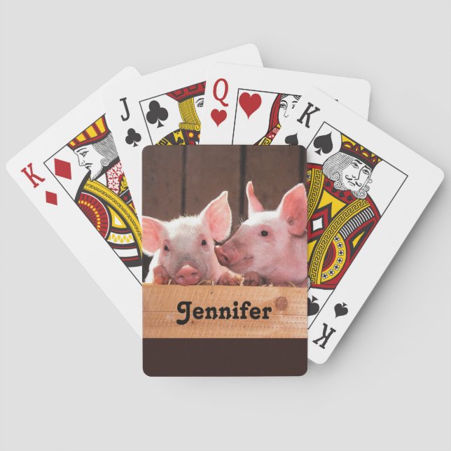 Niedliche rosa Ferkel Tierfotos Spielkarten (Rückseite)