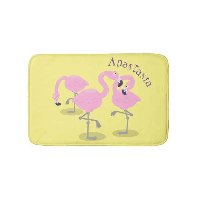 Niedliche Rosa-Flamingo-Trio-Cartoon-Abbildung Badematte (Vorderseite)