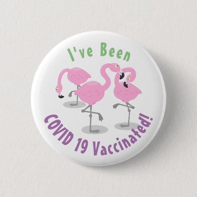 Niedliche Rosa-Flamingo-Trio-Cartoon-Abbildung Button (Vorderseite)
