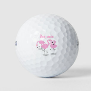 Niedliche Rosa-Flamingo-Trio-Cartoon-Abbildung Golfball