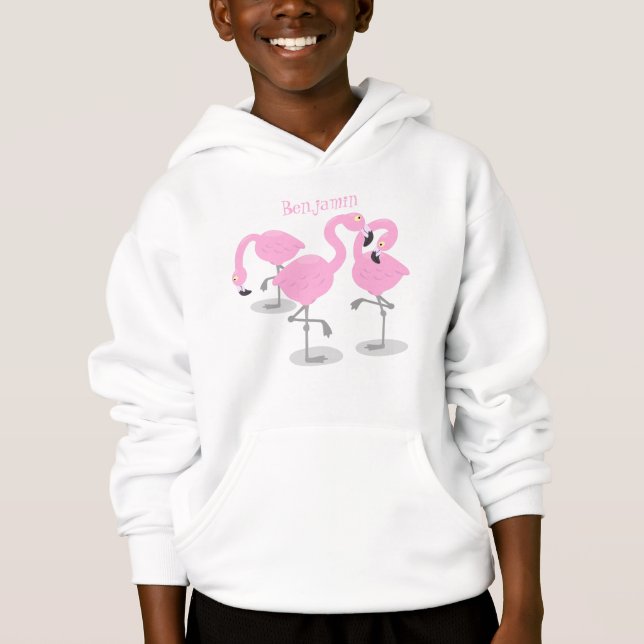 Niedliche Rosa-Flamingo-Trio-Cartoon-Abbildung Hoodie (Vorderseite)